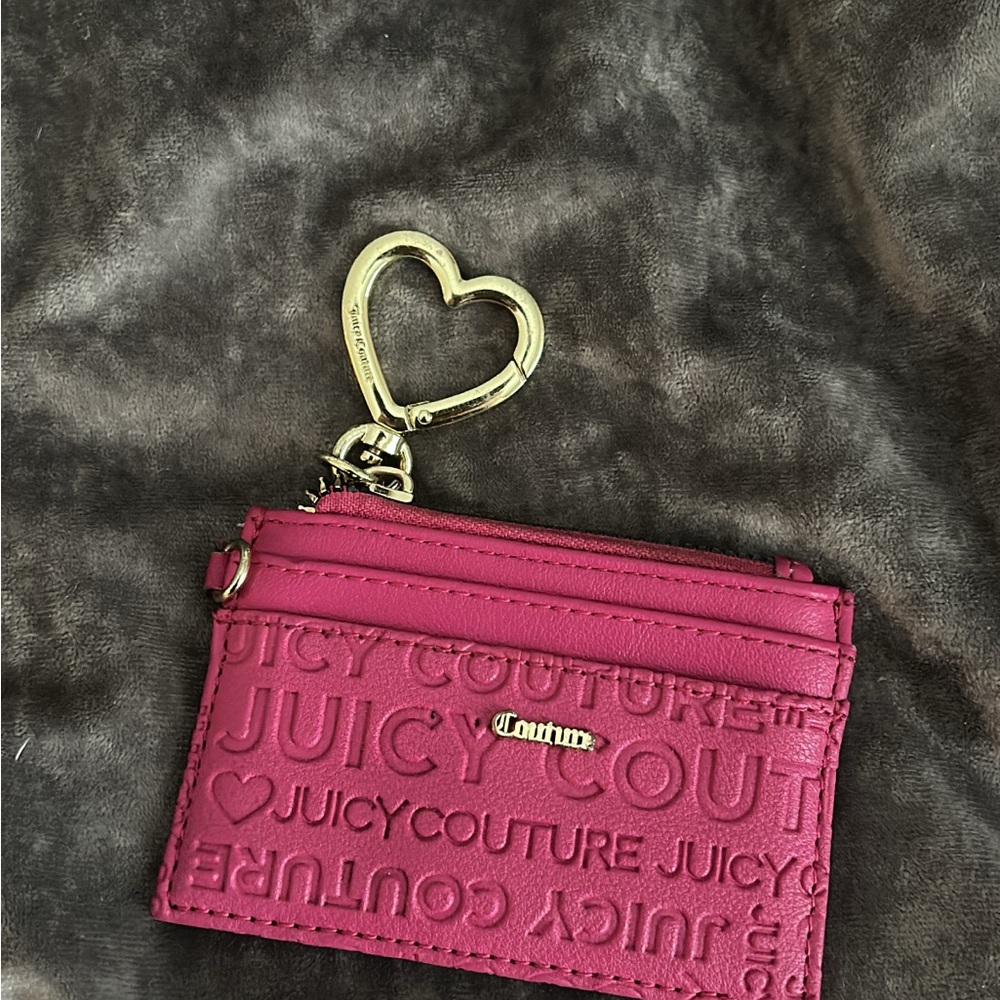Juicy Couture Fuchsia Card Holder with Gold Heart Keychain